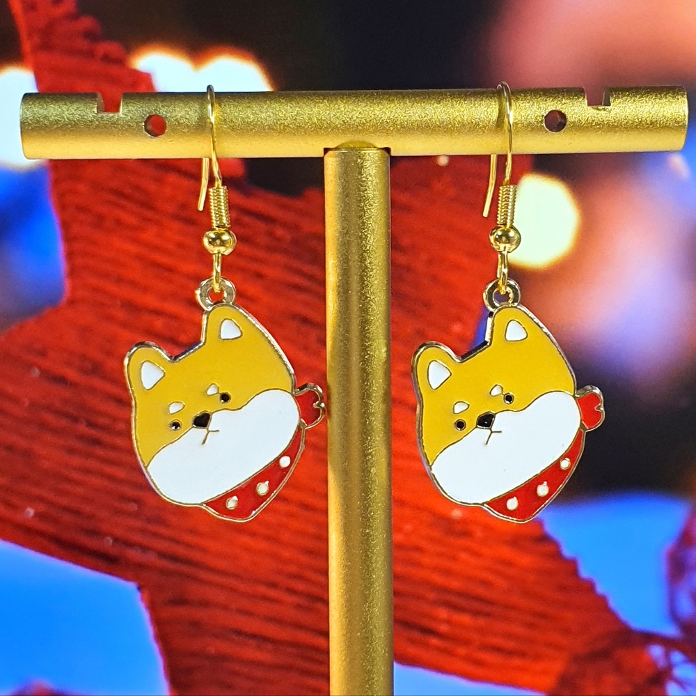 Corgi Dog Enamel Gold Metal Earings